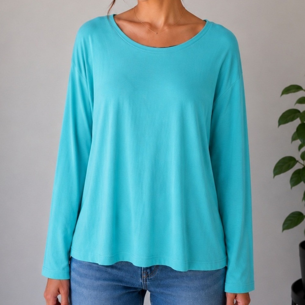 Talbots Pima Cotton Long Sleeve Tee XL Aqua Blue‎ Casual Soft Preppy Basic Top
